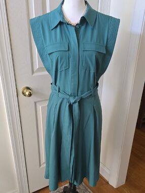 ANDREW MARC BRAND WOMEN'S GREEN SLEEVELESS SUMMER FRONT BUTTON DRESS SIZE 8